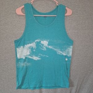 Old Navy "Reef History" Graphic Tank Top Teal with White Wave Surf Design Small